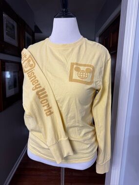 Walt Disney World Butter Yellow Logo Long Sleeve Tee Shirt Vintage Wash Small